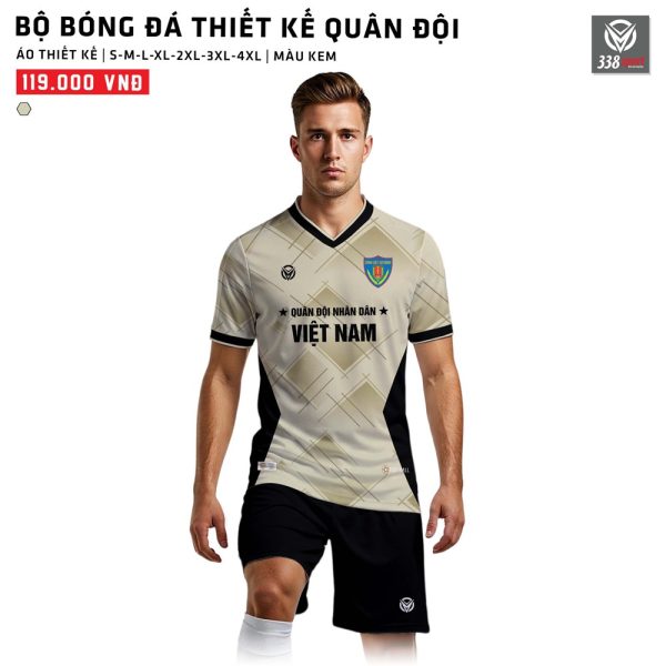 Bộ Quần Áo Bóng Đá Thiết Kế Quân Đội Màu Kem Mới
