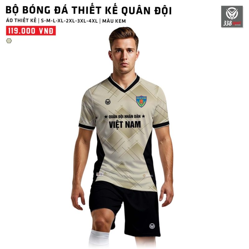Bộ Quần Áo Bóng Đá Thiết Kế Quân Đội Màu Kem Mới