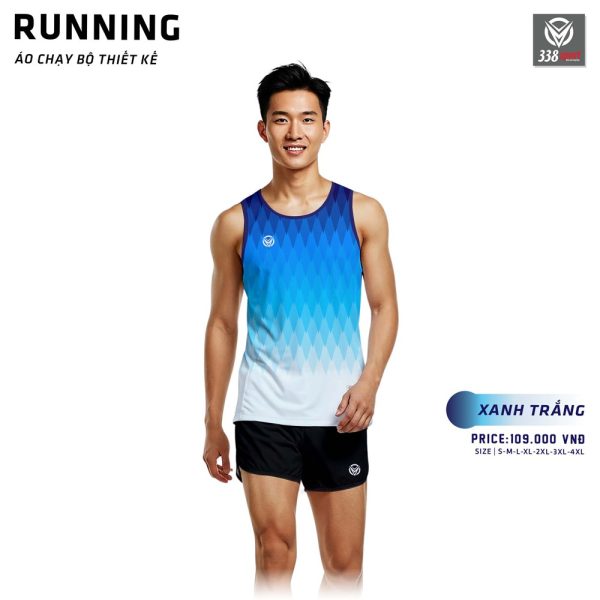 In Áo Chạy Bộ Màu Xanh Trắng Công Nghệ Chuyển Nhiệt