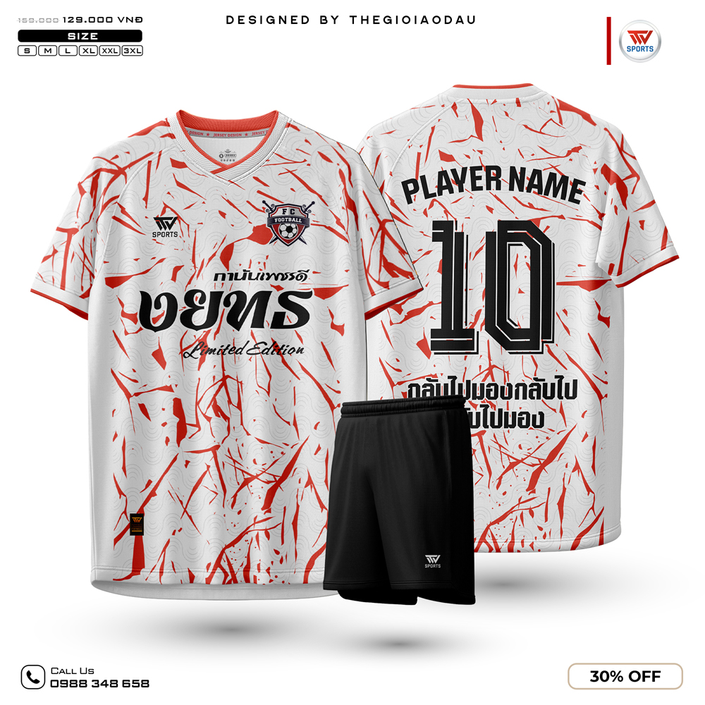 Áo đấu bóng đá màu trắng viền đỏ đen - Thế Giới Áo Đấu
