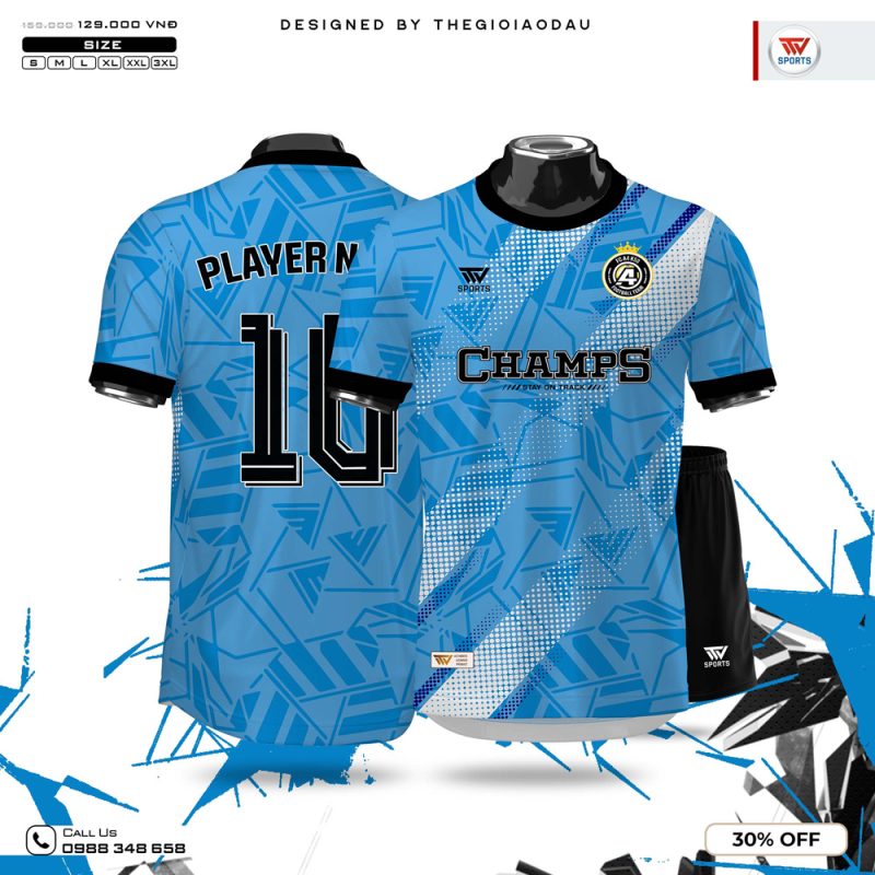 Áo đá banh màu xanh dương thiết kế unisex – năng động và thoáng mát