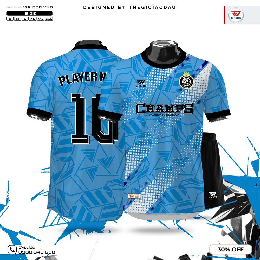 Áo đá banh màu xanh dương thiết kế unisex – phù hợp nam nữ và thoáng khí