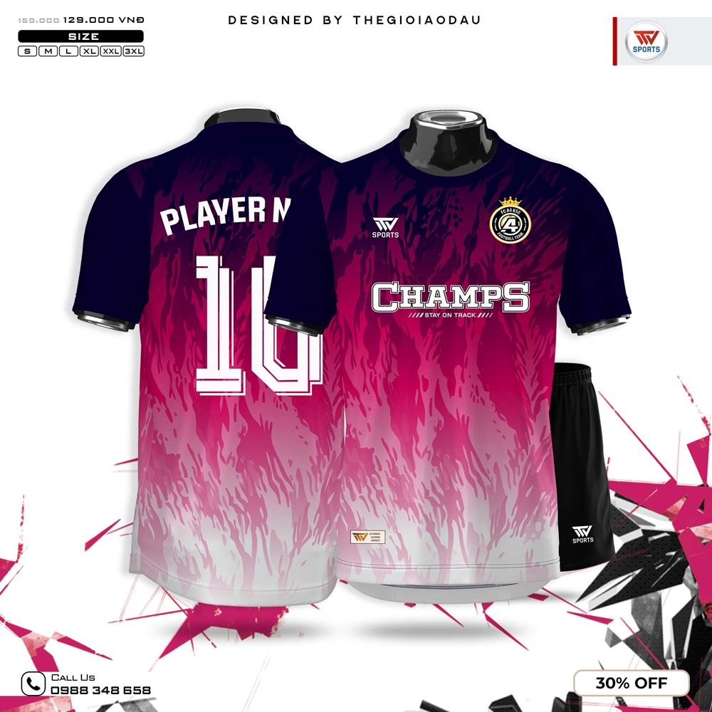 Áo Bóng Đá CHAMPS Màu Đỏ Hồng Gradient Phối Tím Than Cá Tính