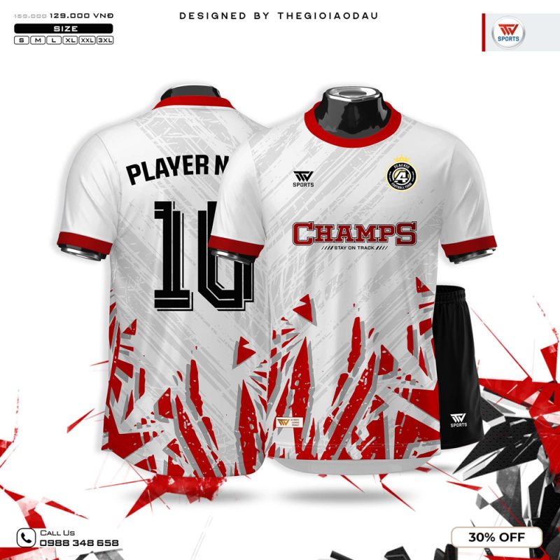 Áo Bóng Đá Thiết Kế Độc Lạ Màu Trắng Đỏ CHAMPS