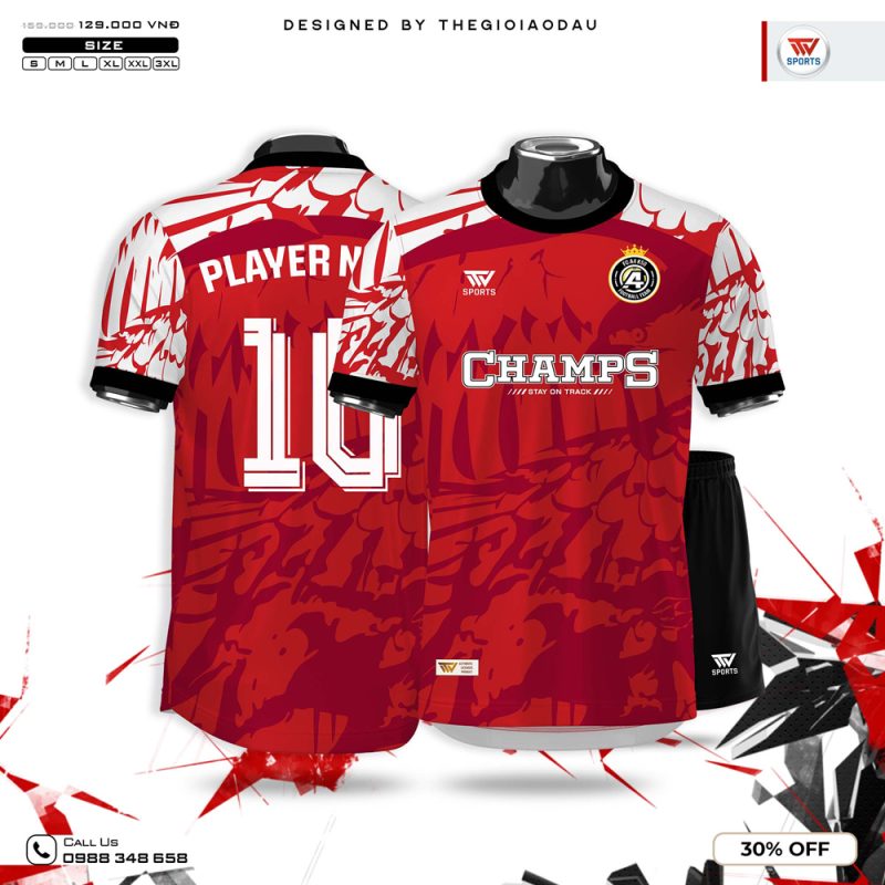 Áo Bóng Đá Thiết Kế Màu Đỏ CHAMPS - Đậm Chất Chiến Đấu