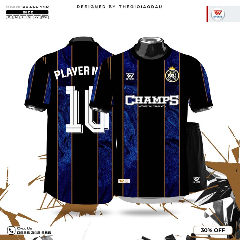 Áo Thể Thao Thiết Kế Đen Đá Cẩm Thạch – Viền Vàng Quyền Lực