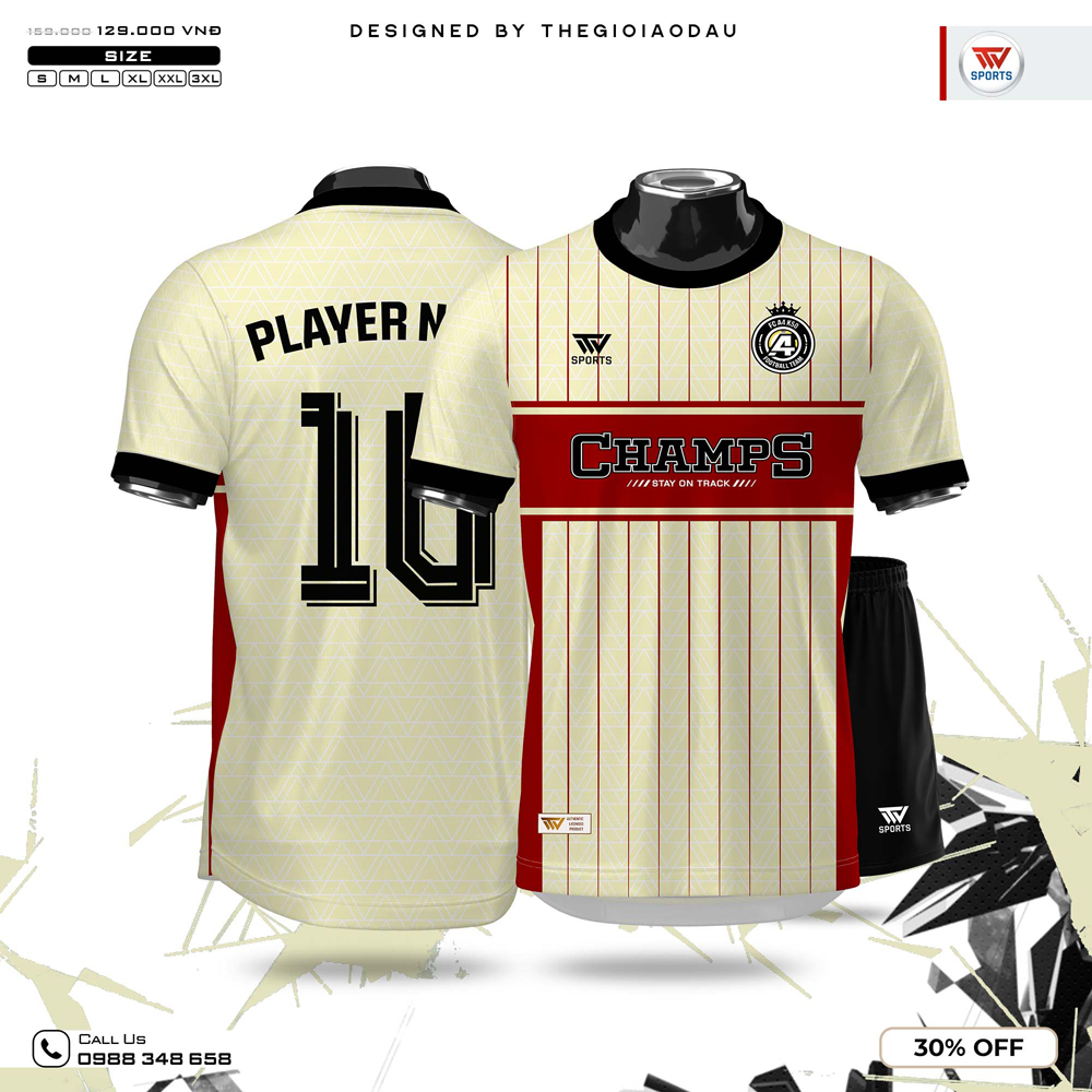 Áo thể thao Jersey CHAMPS màu kem thiết kế năng động hiện đại