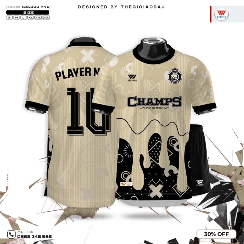 Áo Bóng Đá Màu Be Ánh Vàng Phối Đen Năng Động - Phong Cách Graffiti Streetwear