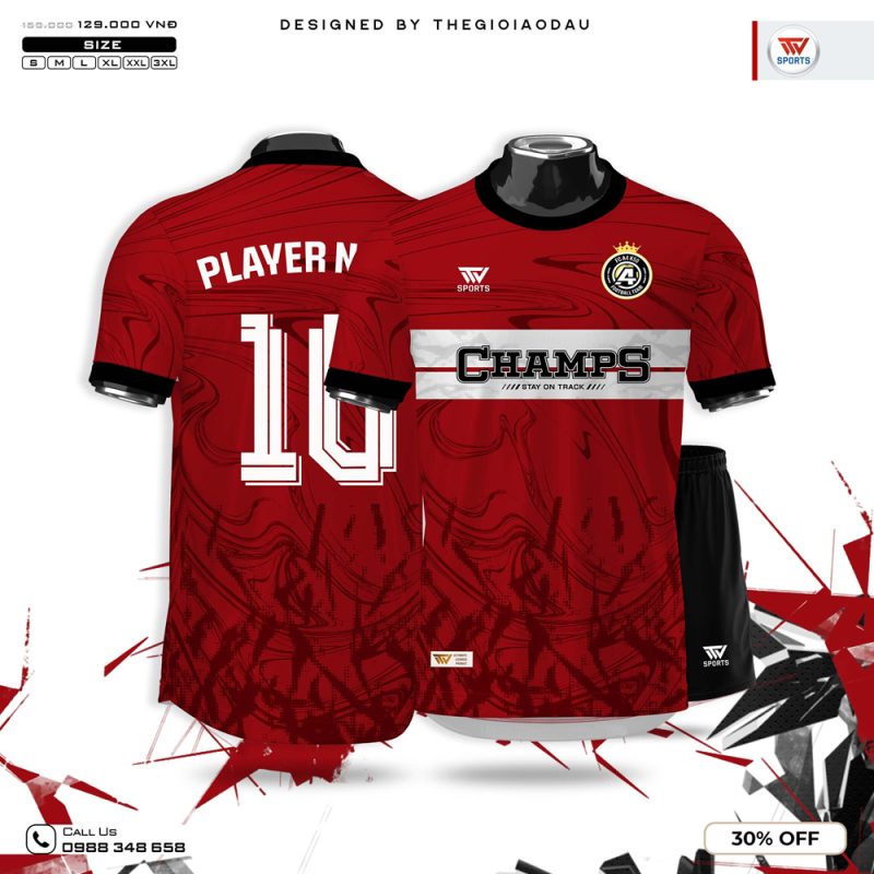 Áo Thể Thao Thiết Kế CHAMPS Đỏ Đậm – Cá Tính & Năng Động