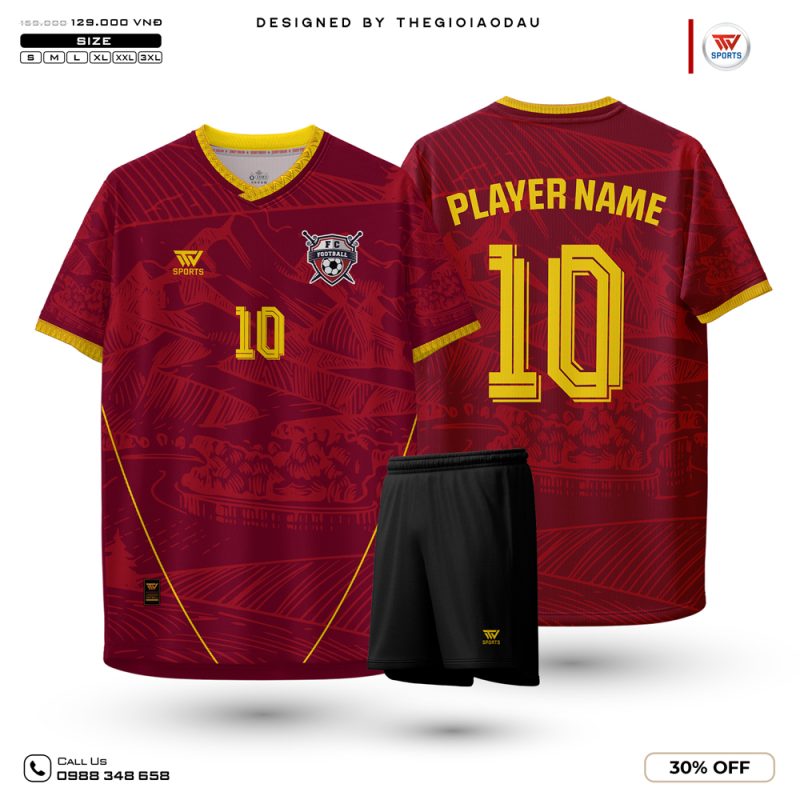 Áo Bóng Đá Màu Đỏ Đô Viền Vàng Đậm Chất Thể Thao