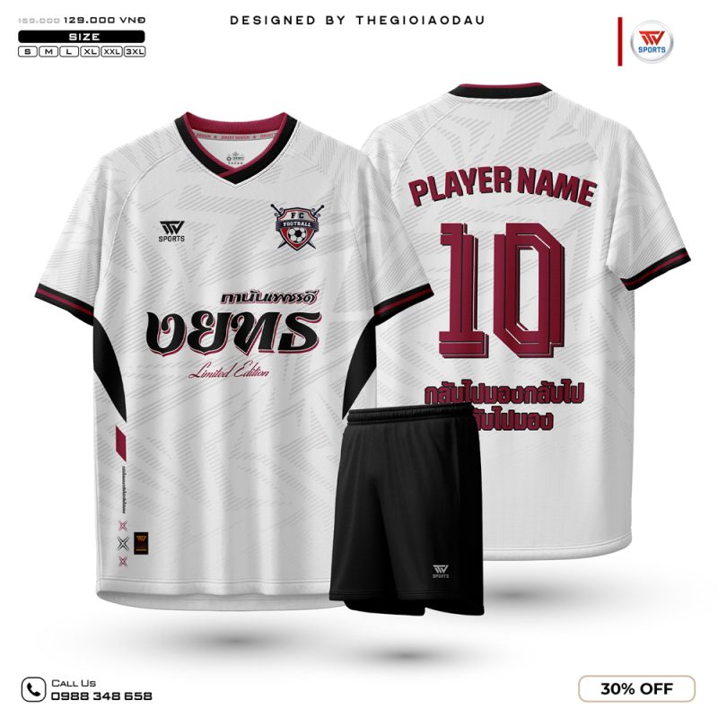 Áo Đá Banh Trắng Xám Phối Đen Viền Đỏ Cá Tính