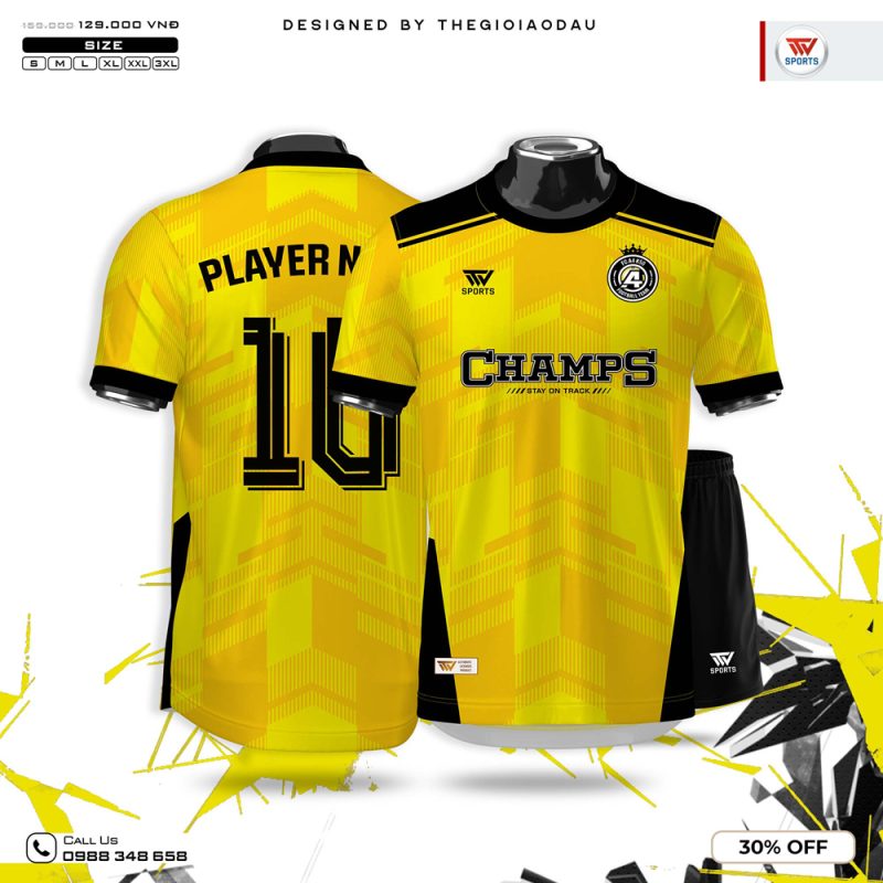Áo Bóng Đá Màu Vàng Đen CHAMPS Năng Động