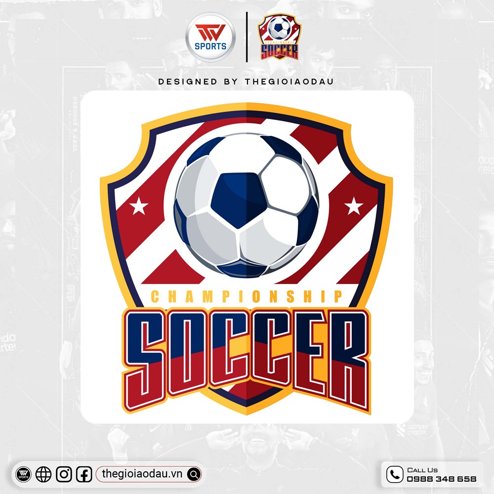 Logo Giải Đấu Bóng Đá tông đỏ xanh dương nổi bật với viền vàng cam