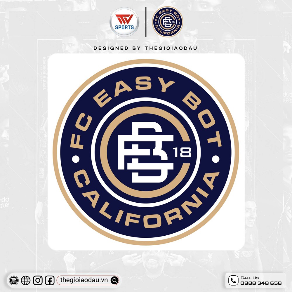 Logo FC EASY BOT California màu xanh navy, vàng gold, trắng