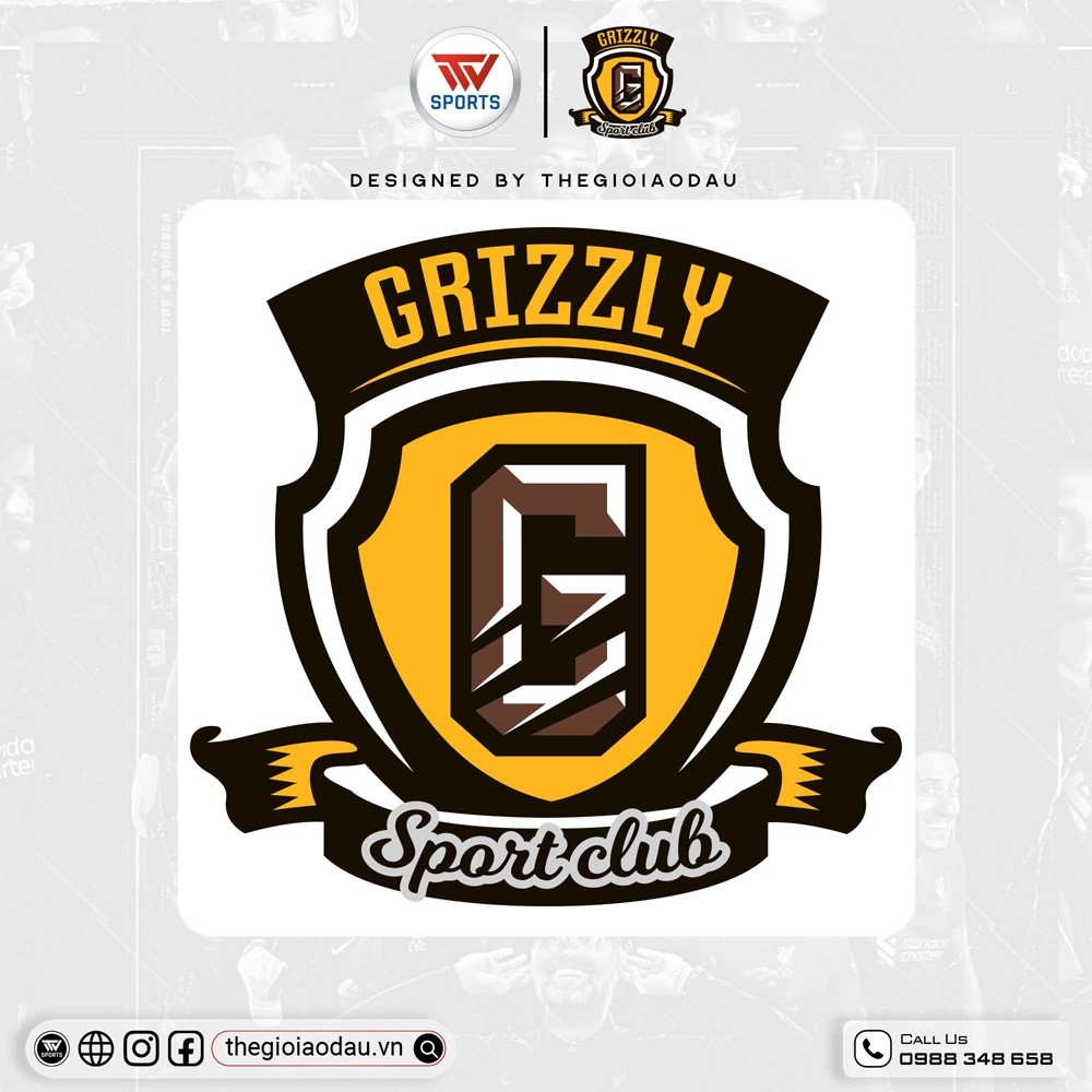 Logo GRIZZLY Sport Club phối màu vàng nâu sang trọng