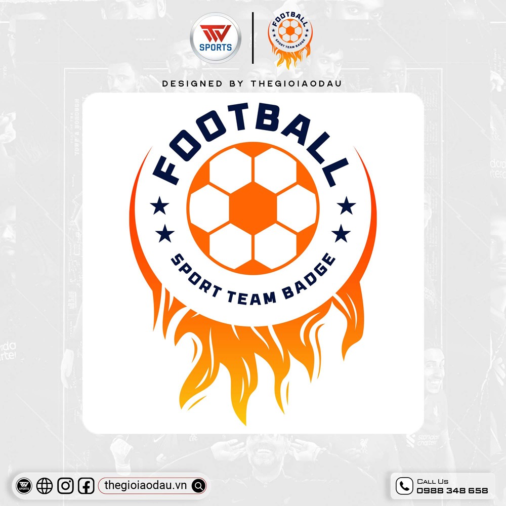 Logo huy hiệu bóng đá Cam - Trắng - Xanh dương đậm - dễ nhận diện, vector in ấn chuẩn