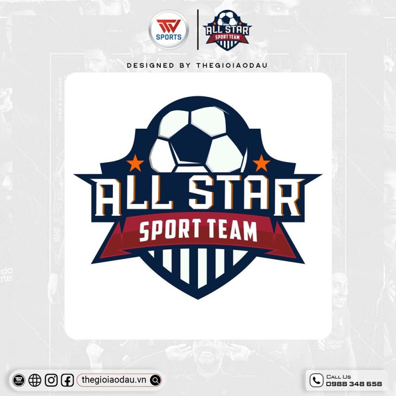 Logo Áo Đấu ALL STAR SPORT TEAM - Xanh Navy & Đỏ Đậm Nổi Bật