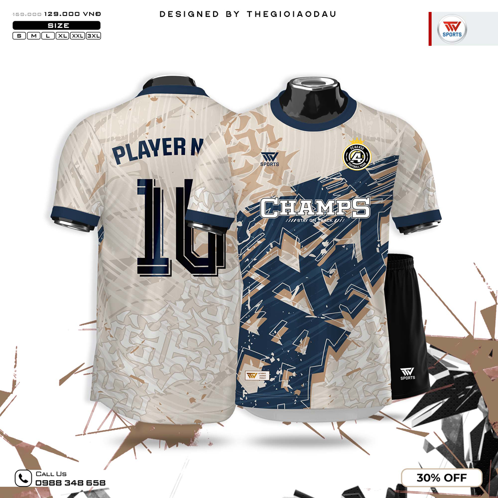 Áo bóng đá CHAMPS màu kem rằn ri họa tiết hình học độc đáo