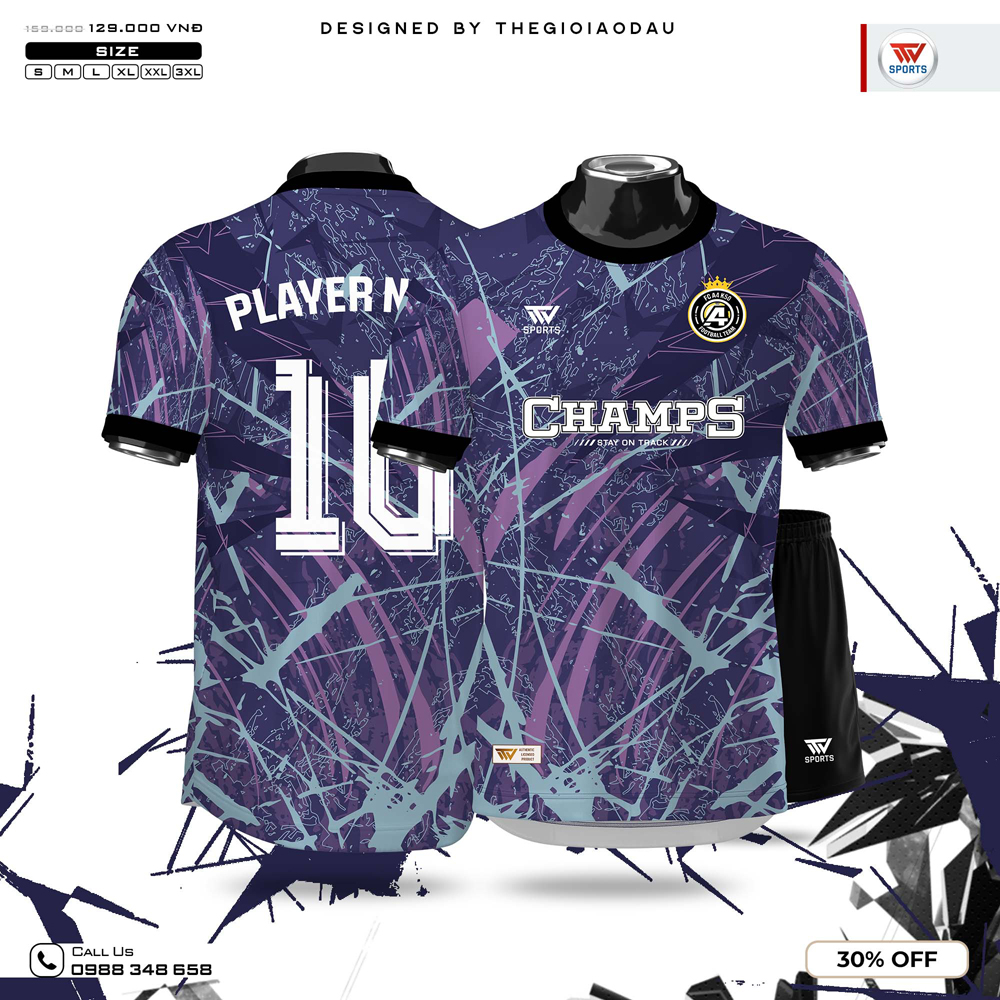 Áo bóng đá tím than phối xanh bạc hà graffiti