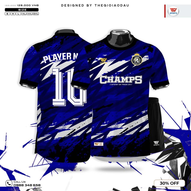 Áo Thể Thao Xanh Dương Đậm CHAMPS - Cá Tính Và Quyết Tâm