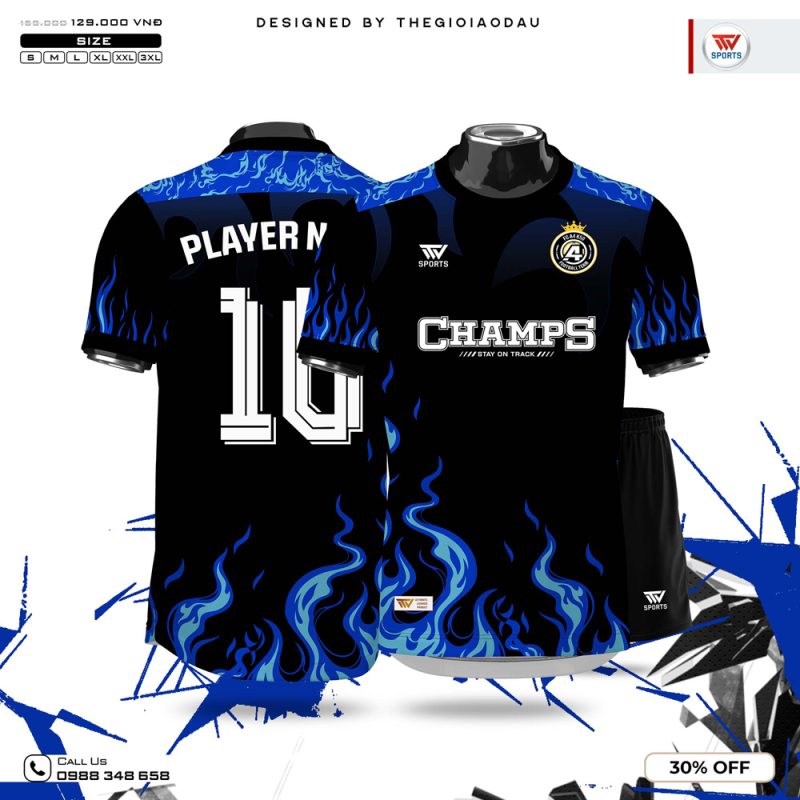 Áo Thể Thao Nam Đen - Hiệu Ứng Lửa Xanh | W Sports