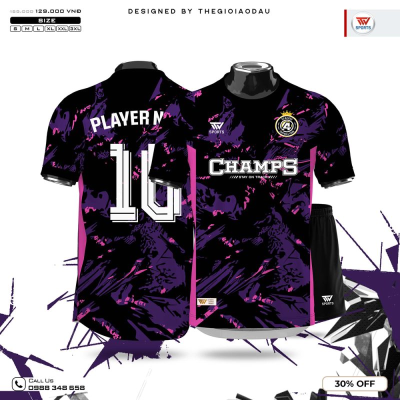 Áo Thể Thao Thiết Kế Đen Tím Hồng Neon Cá Tính & Năng Động