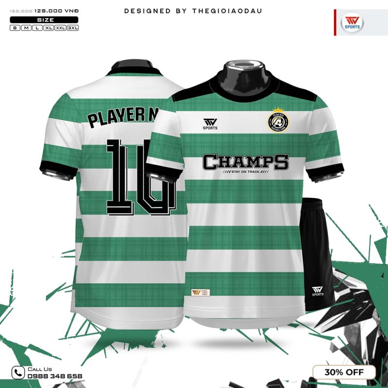 Áo Đấu Thể Thao Xanh Lá Kẻ Trắng - Thiết Kế Cá Tính Sắc Nét